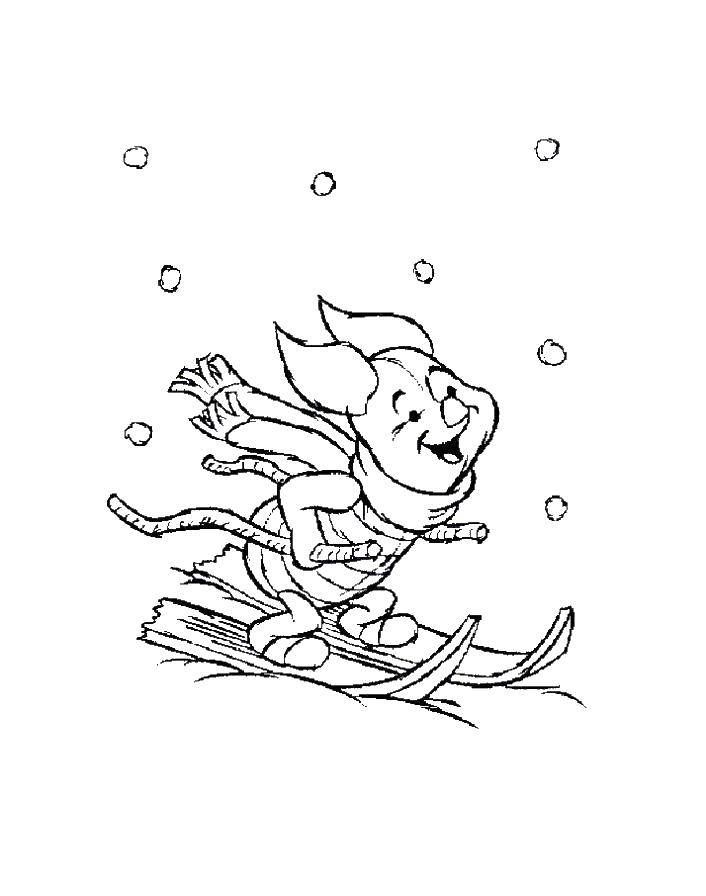 Coloring Piglet rides on skis. Category skiing. Tags:  Sports, skiing.