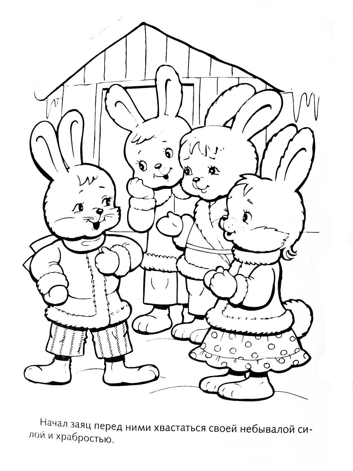 Название: Раскраска Рисунок зайчика хвастуна. Категория: домашние животные. Теги: заяц, кролик.