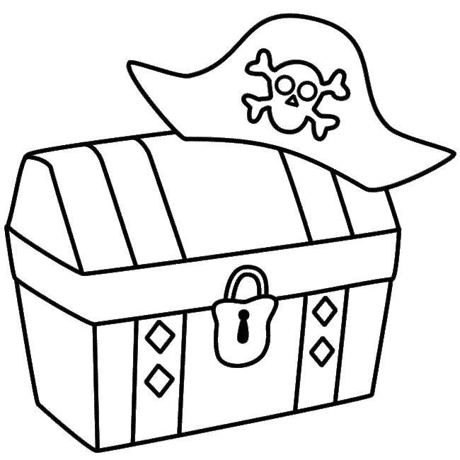 Coloring Pirate hat on the trunk. Category The pirates. Tags:  Pirate, island, treasure.