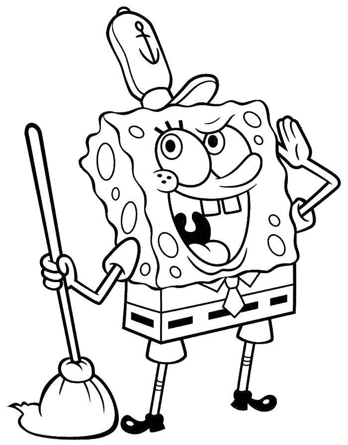Coloring Spongebob is mopping the floor. Category Cleaning . Tags:  Cartoon character.