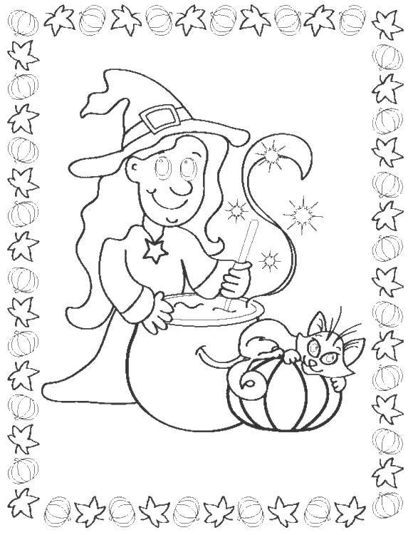 Coloring Witch cooking in cauldron varivo. Category witch. Tags:  witch, Halloween.