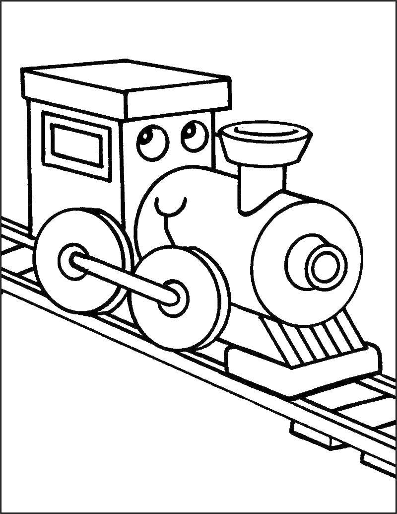 Coloring Fun train rides on rails. Category Coloring pages for kids. Tags:  Locomotive.