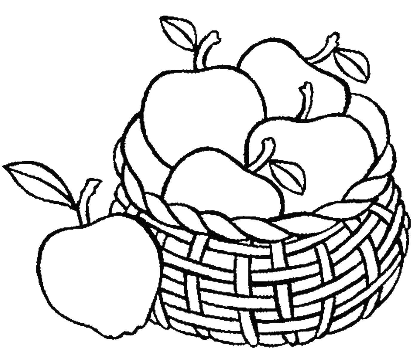Раскраска Яблоками в корзине Скачать ,яблоко, фрукты,.  Распечатать 