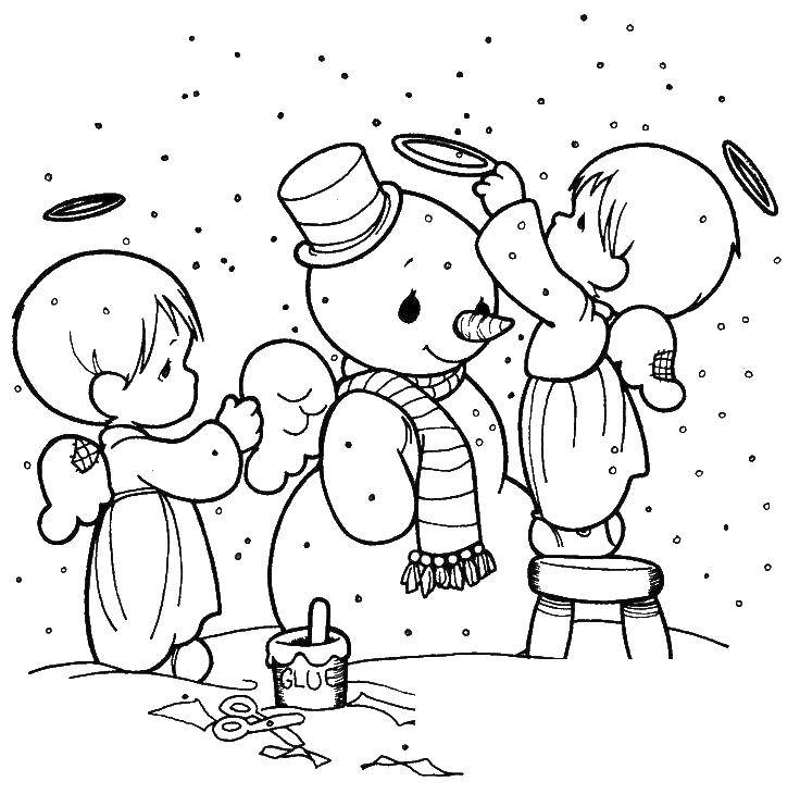 Coloring Angels make a snowman. Category snowman. Tags:  snowman, angels.