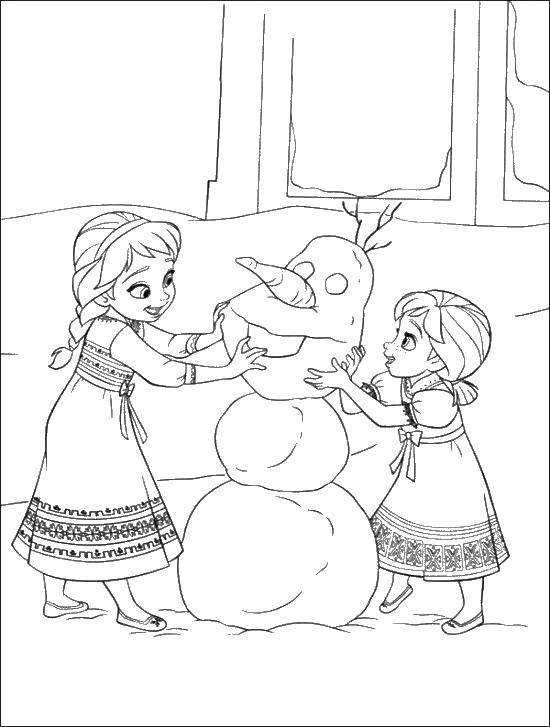 Название: Раскраска Анна и эльза лепят с олафа снеговика. Категория: раскраски холодное сердце. Теги: Анна, Эльза.