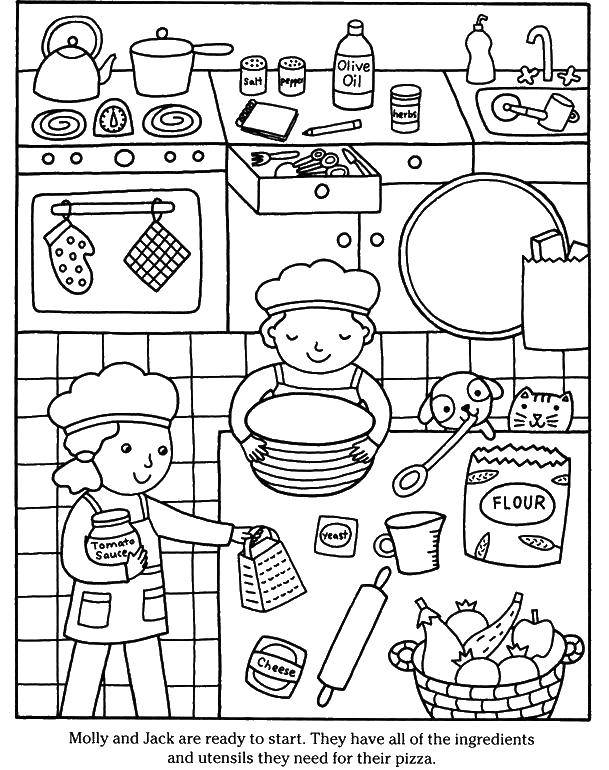 Название: Раскраска Дети убирают кухню. Категория: Кухня. Теги: кухня, еда.