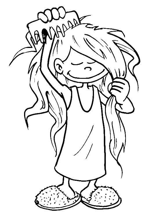 Coloring The girl combs her hair. Category The hair. Tags:  girl , hair.