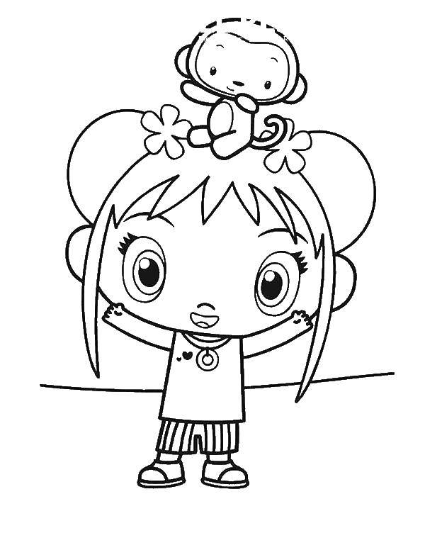 Название: Раскраска Девочка с обезьянкой. Категория: раскраски для девочек. Теги: девочка, обезьянка.