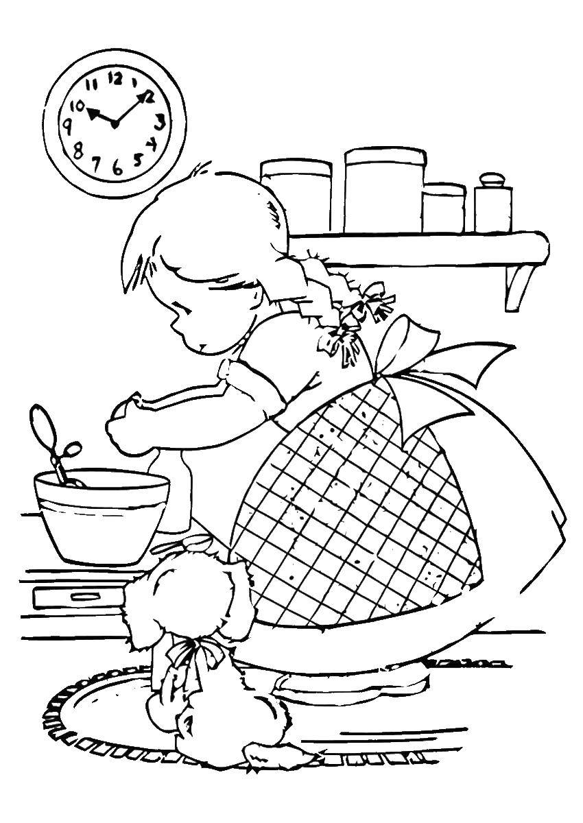 Название: Раскраска Девушка готовит кушать. Категория: Кухня. Теги: Девушка.