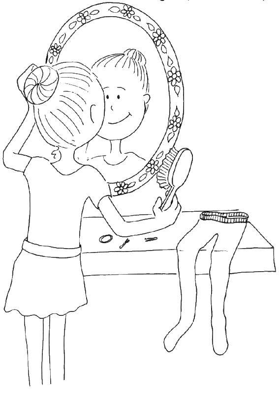 Coloring Girl combing hair. Category The hair. Tags:  hair, girl.