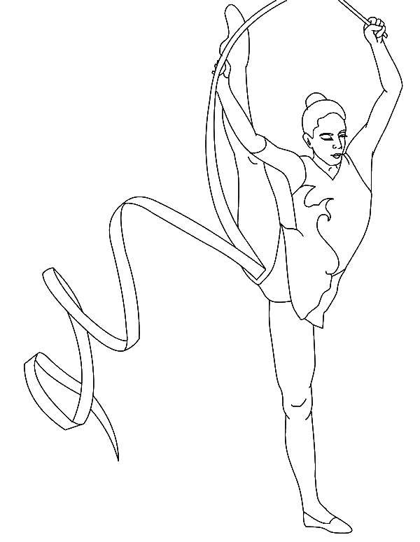 Название: Раскраска Гимнастка с ленточкой. Категория: гимнастика. Теги: гимнастка, с ленточкой.