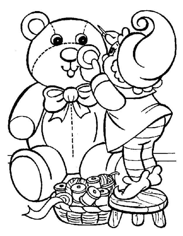 Coloring The elf sewing bear. Category Christmas. Tags:  Christmas, gifts.