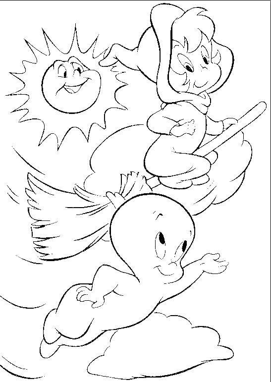 Coloring Casper flying with little witch. Category Bringing Casper. Tags:  Casper, a Ghost.