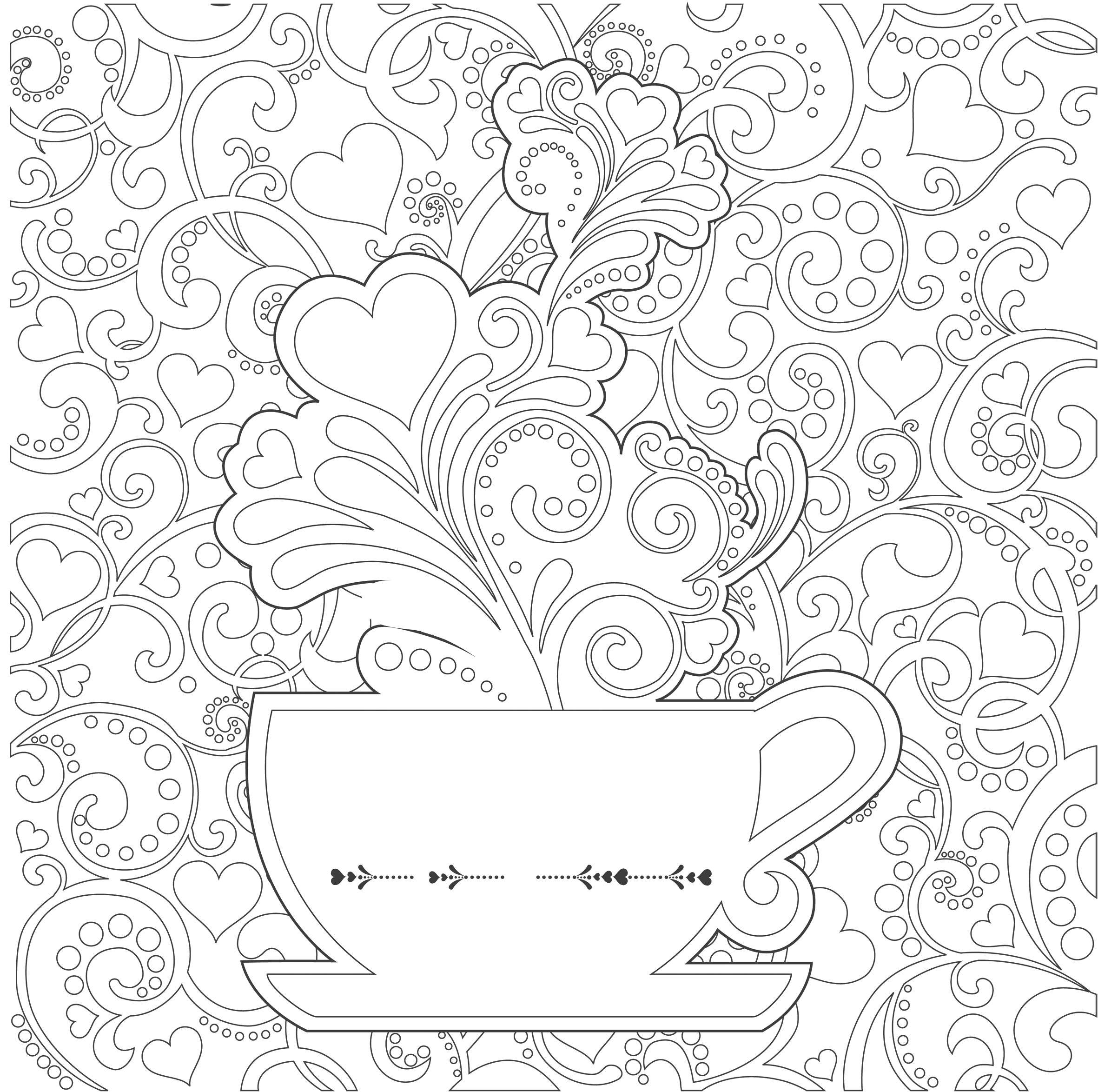 Coloring Mug with patterns of hearts. Category coloring antistress. Tags:  Patterns, hearts.