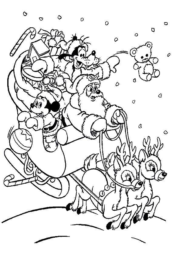 Название: Раскраска Микки маус и санта клаус. Категория: рождество. Теги: МиккиМаус, новый год.