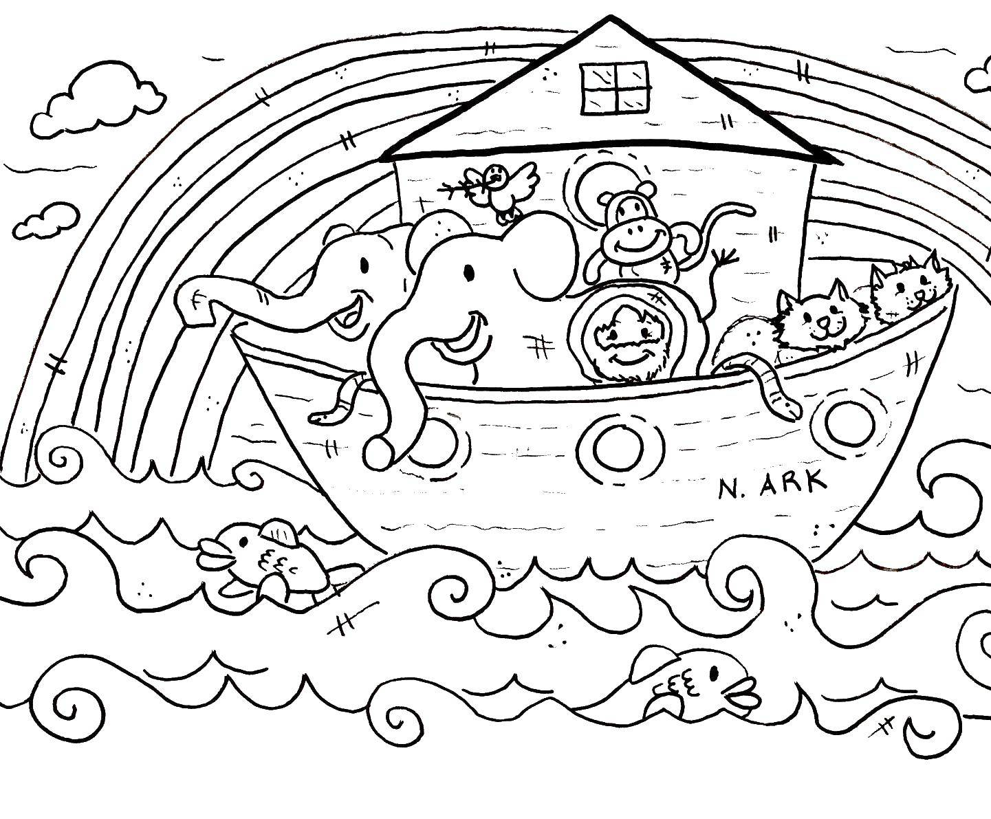 Название: Раскраска Ноев ковчег в море. Категория: библия. Теги: ноев ковчег, библия.