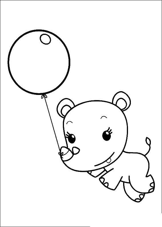 Название: Раскраска Носорог летит на шарике. Категория: Животные. Теги: носорог, шарик.