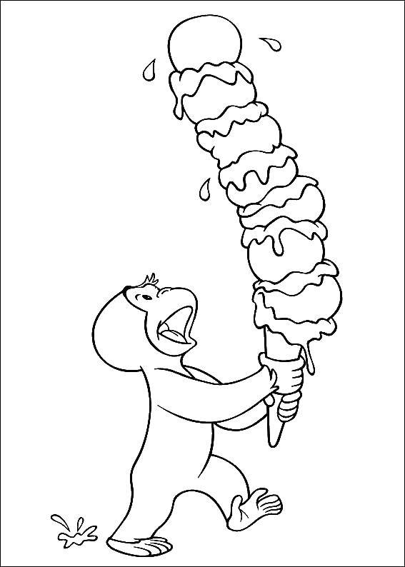 Название: Раскраска Обезьянка с мороженым. Категория: Животные. Теги: обезьяна, мороженое.