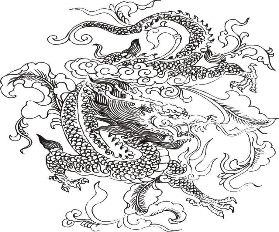 Название: Раскраска Огненный китайский дракон. Категория: Драконы. Теги: дракон, китай.