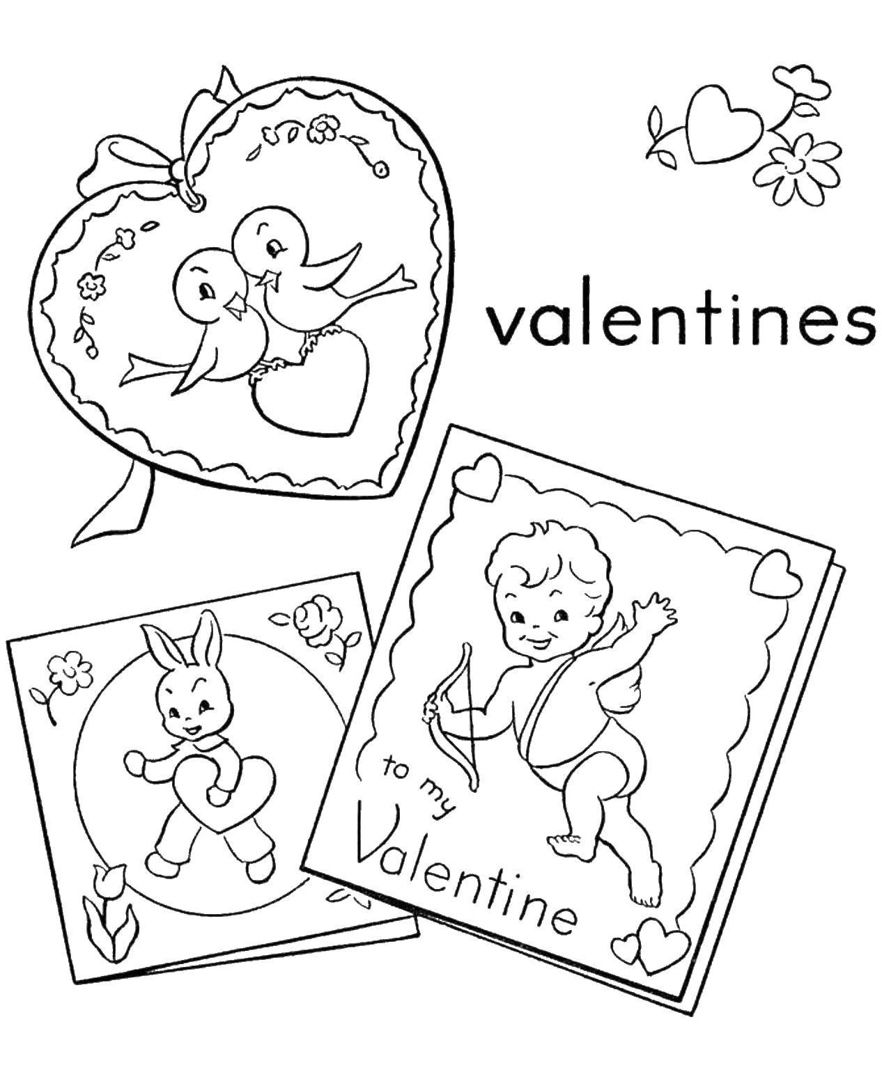 Название: Раскраска Открытки на день святого валентина. Категория: День святого валентина. Теги: открытка, День святого валентина.