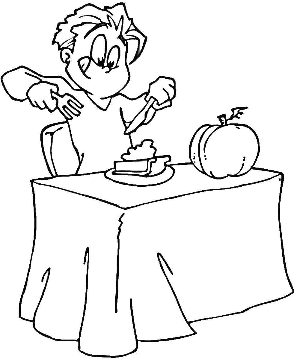 Coloring Guy eats pumpkin pie. Category Kitchen. Tags:  pie, pumpkin.