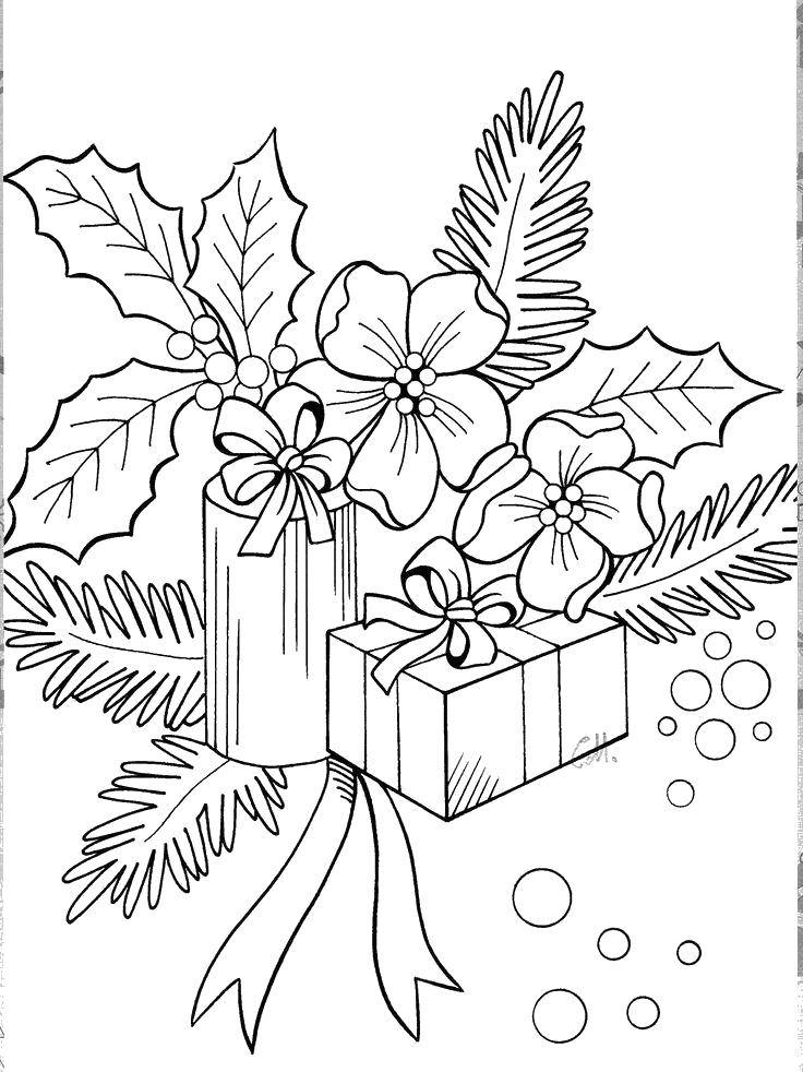 Coloring Gifts and mistletoe. Category Christmas. Tags:  Christmas, gifts.