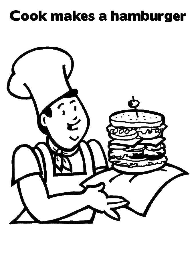 Coloring Chef with hamburger. Category Hamburger. Tags:  Burger, food.