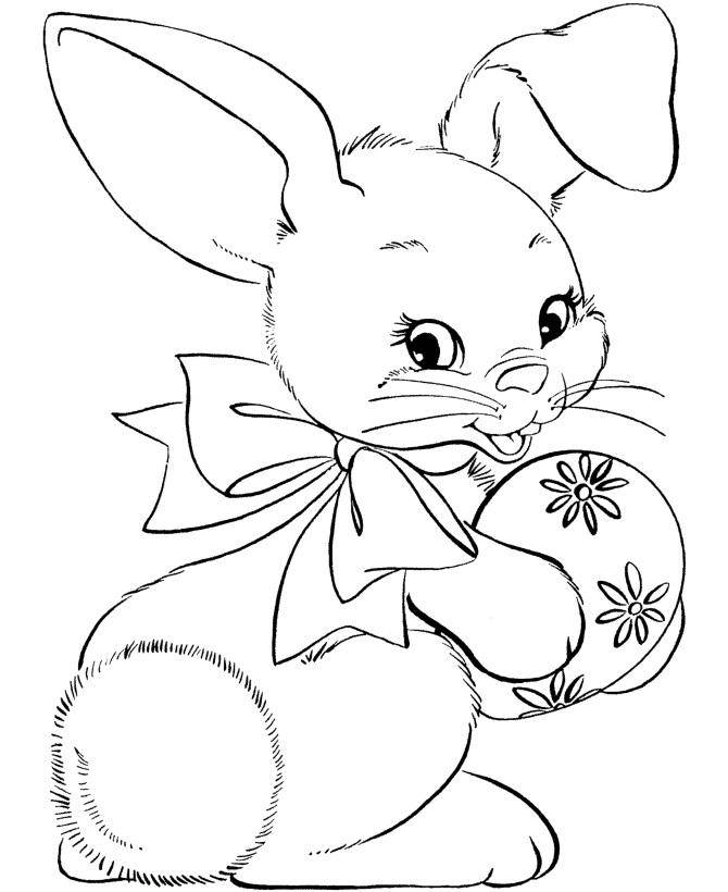 Название: Раскраска Рисунок пасхального кролика с яйцом. Категория: домашние животные. Теги: заяц, кролик.