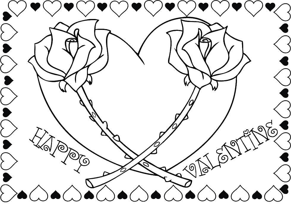 Название: Раскраска Розы на день святого валентина. Категория: День святого валентина. Теги: розы, валентин.