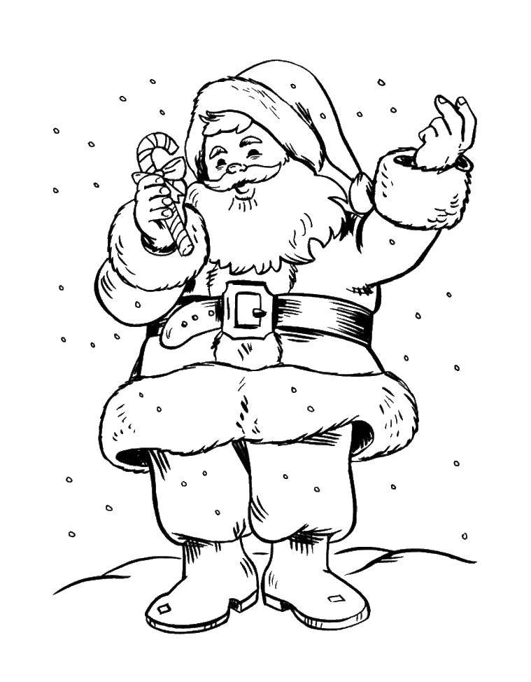 Название: Раскраска Санта клаус с конфетой. Категория: рождество. Теги: Санта Клаус, рождество.
