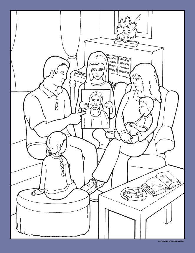 Coloring Family sees a picture of Jesus. Category Family members. Tags:  Family, children, Jesus.