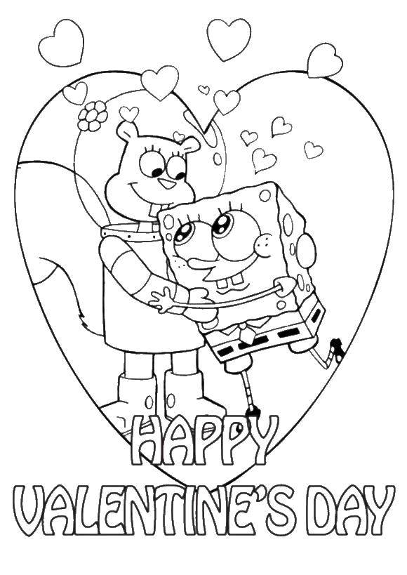 Coloring Spongebob hugs the squirrel sandy. Category Valentines day. Tags:  The spongebob , the Squirrel sandy.
