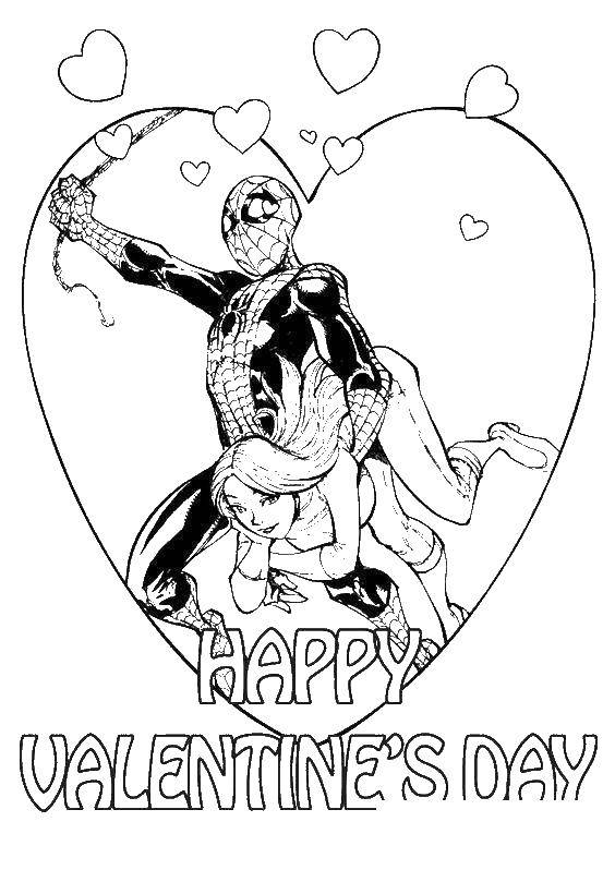 Coloring Spider man saves the girl. Category Valentines day. Tags:  Spiderman, superheroes.