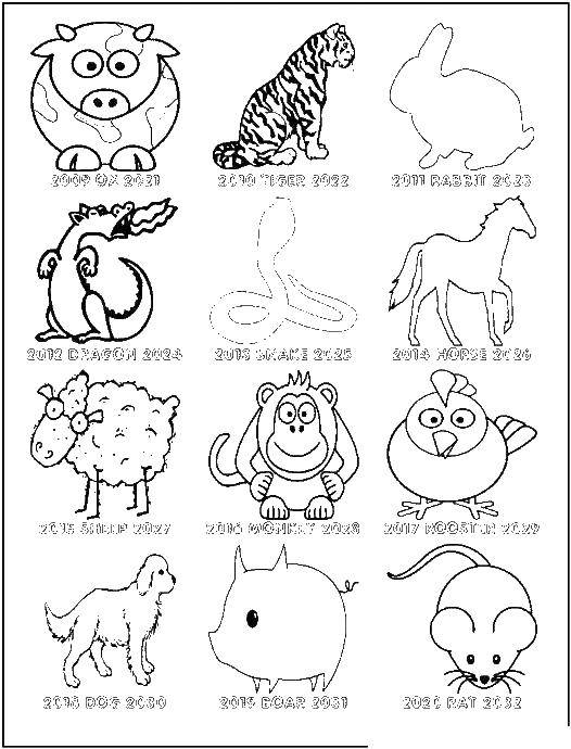 Coloring Animals by year. Category coloring. Tags:  signs, animals.