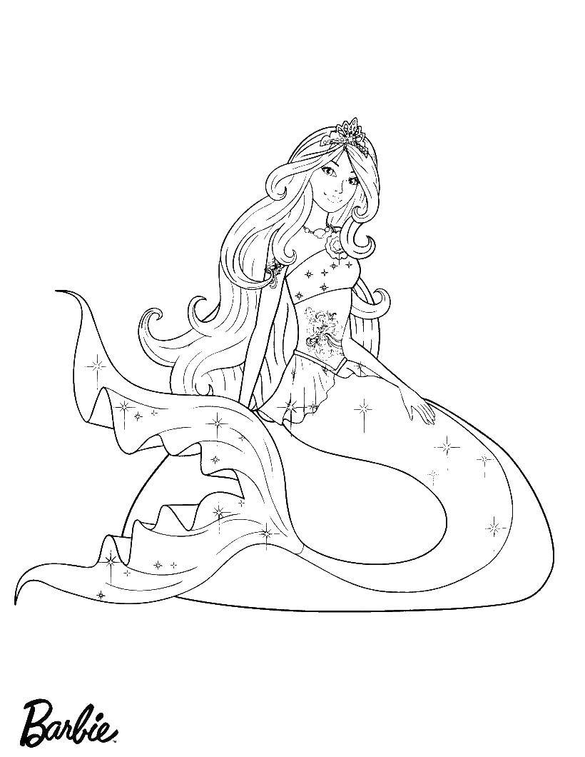 Розмальовки  Барбі принцеса русалок. Завантажити розмальовку барбі, русалка.  Роздрукувати ,Барбі,