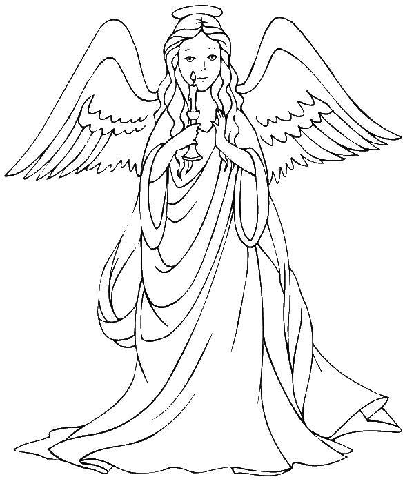 Coloring Angel with candle. Category angels. Tags:  angel, candle.