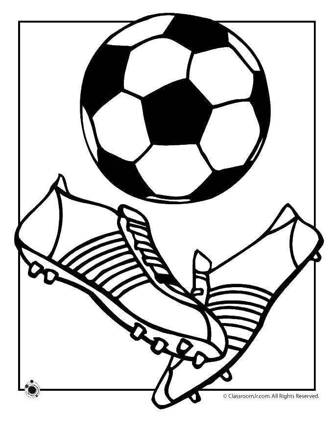 Название: Раскраска Бутсы и футбольный мяч. Категория: Футбол. Теги: Спорт, футбол, мяч, игра.