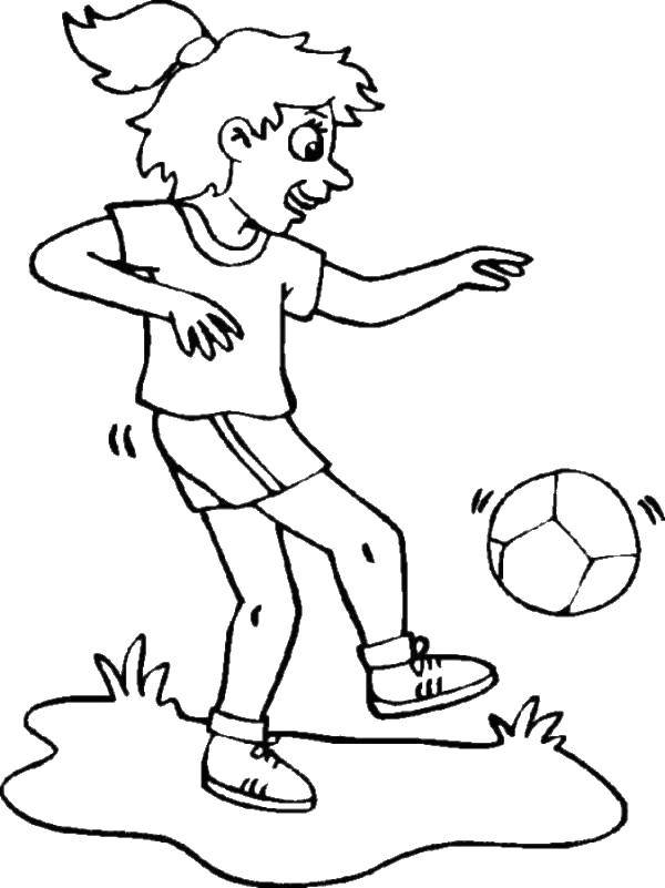 Название: Раскраска Девочка с мячом. Категория: Футбол. Теги: девочка, мяч.