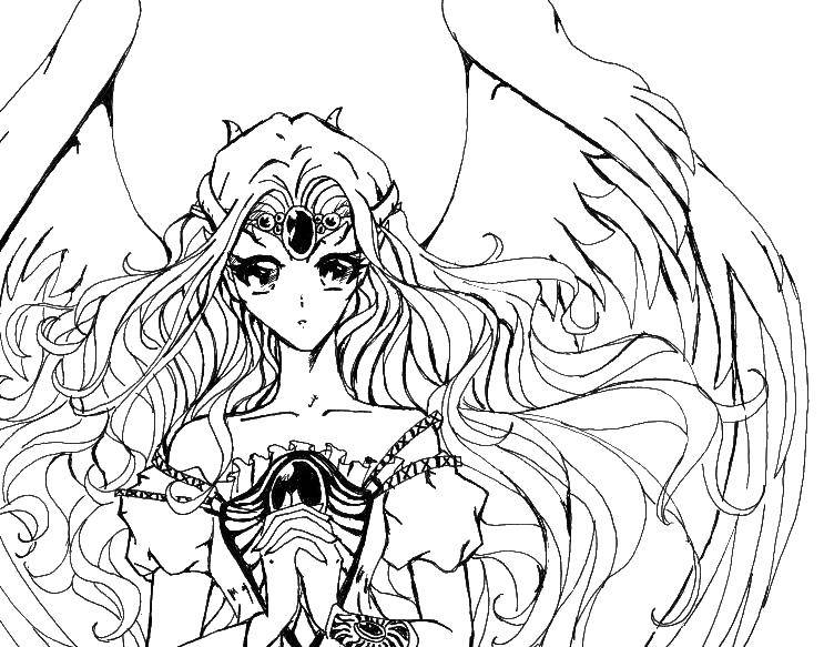 Coloring Anime girl with wings. Category anime. Tags:  anime, girl, wings.