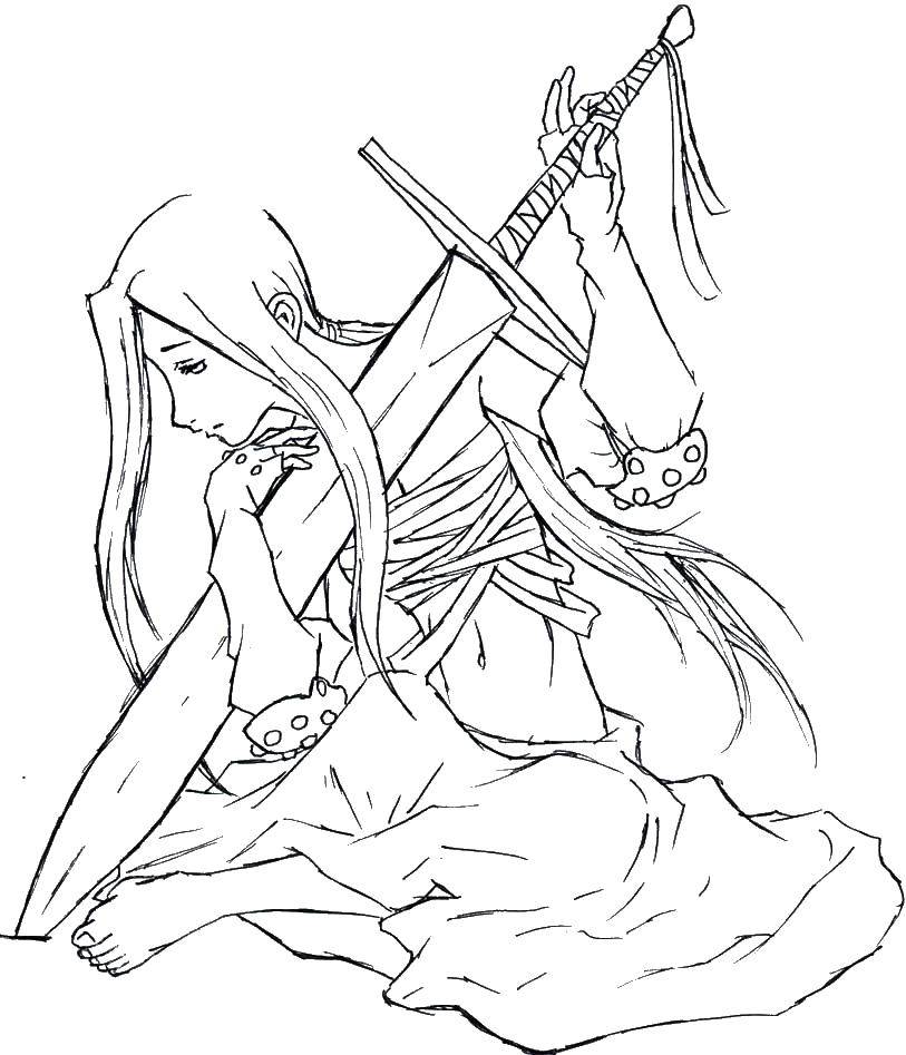 Название: Раскраска Девушка с мечом. Категория: аниме. Теги: аниме, девушка, меч.