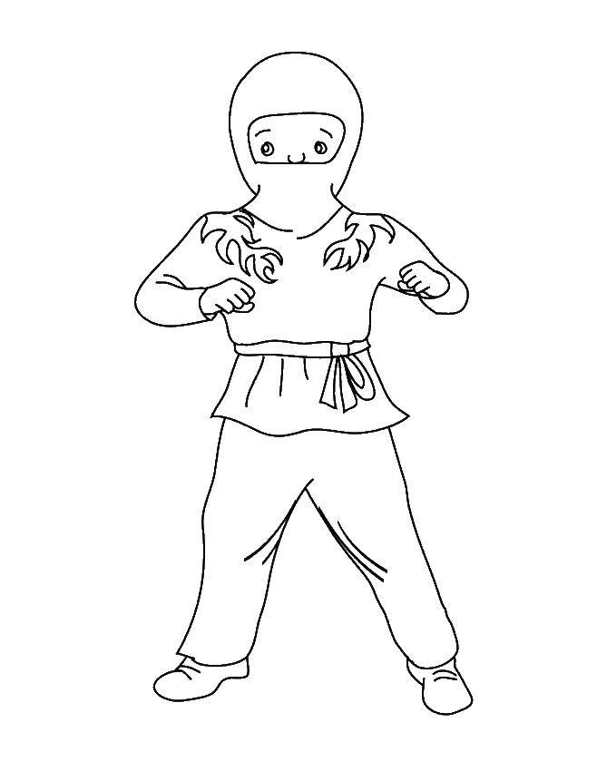Название: Раскраска Мальчик в костюме ниндзя. Категория: ниндзя. Теги: мальчик, костюм, ниндзя.