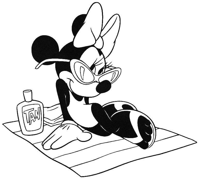 Coloring Minnie mouse sunbathe. Category Mickey mouse. Tags:  Minnie, Mickymaus.