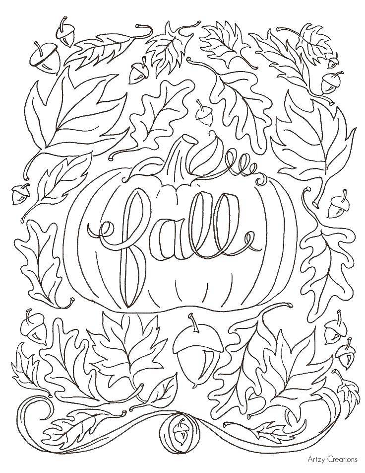 Coloring Autumn leaves and pumpkin. Category Autumn leaves falling. Tags:  Autumn, leaves.