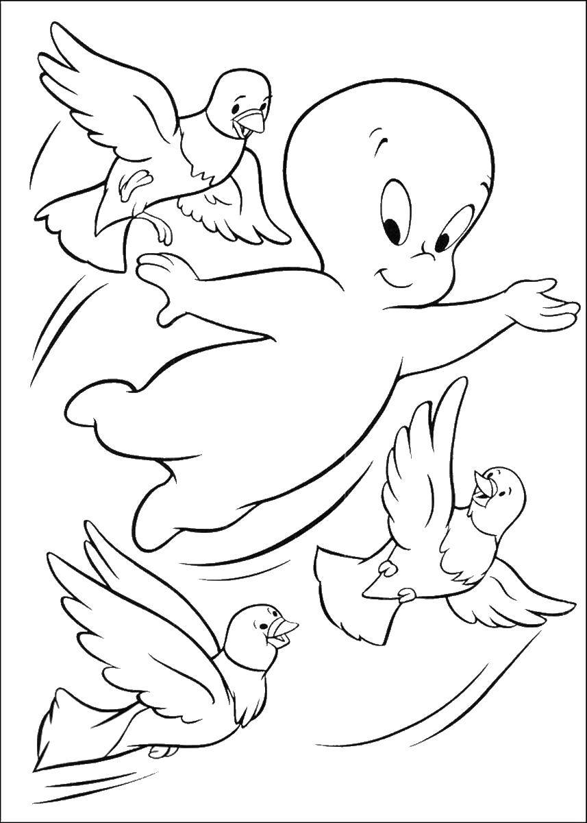 Coloring Bringing Casper and pigeons. Category Bringing Casper. Tags:  Ghost , Casper, pigeons.