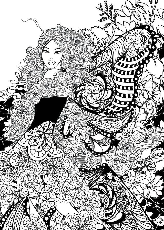 Coloring Coloring antistress. Category coloring antistress. Tags:  patterns, shapes, antistress, girl, dress.