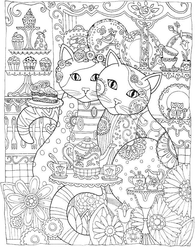 Coloring Coloring antistress. Category coloring antistress. Tags:  patterns, shapes, antistress, cats.