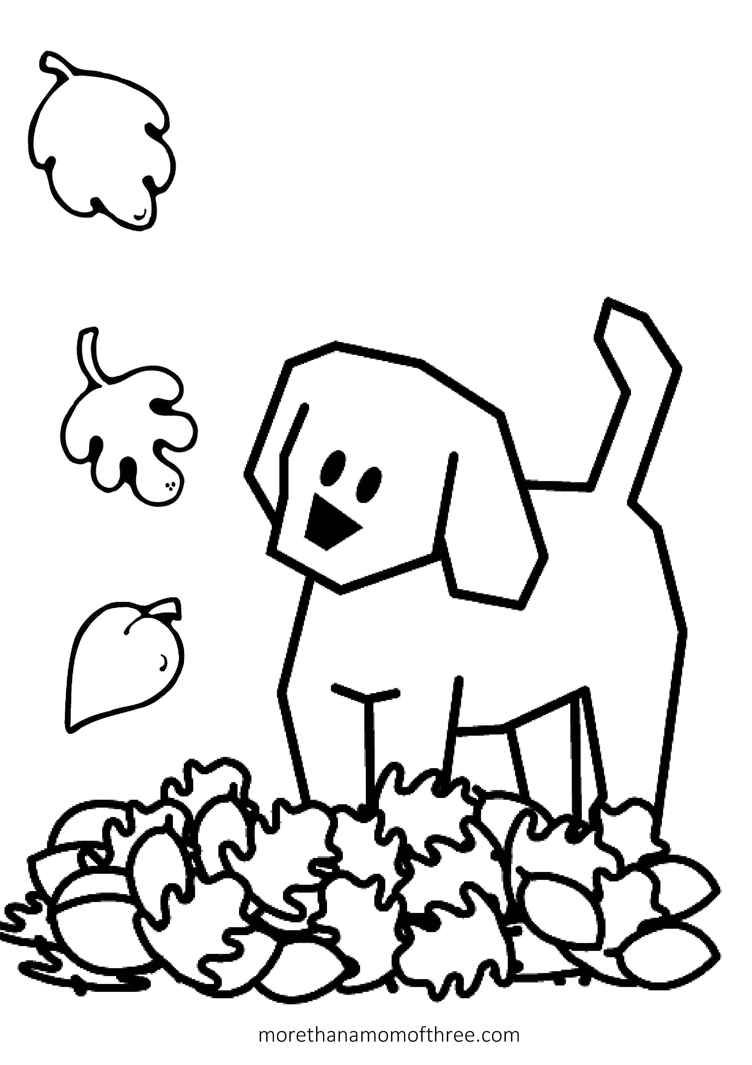 Название: Раскраска Щенок в листьях. Категория: Осенний листопад. Теги: Животные, собака.