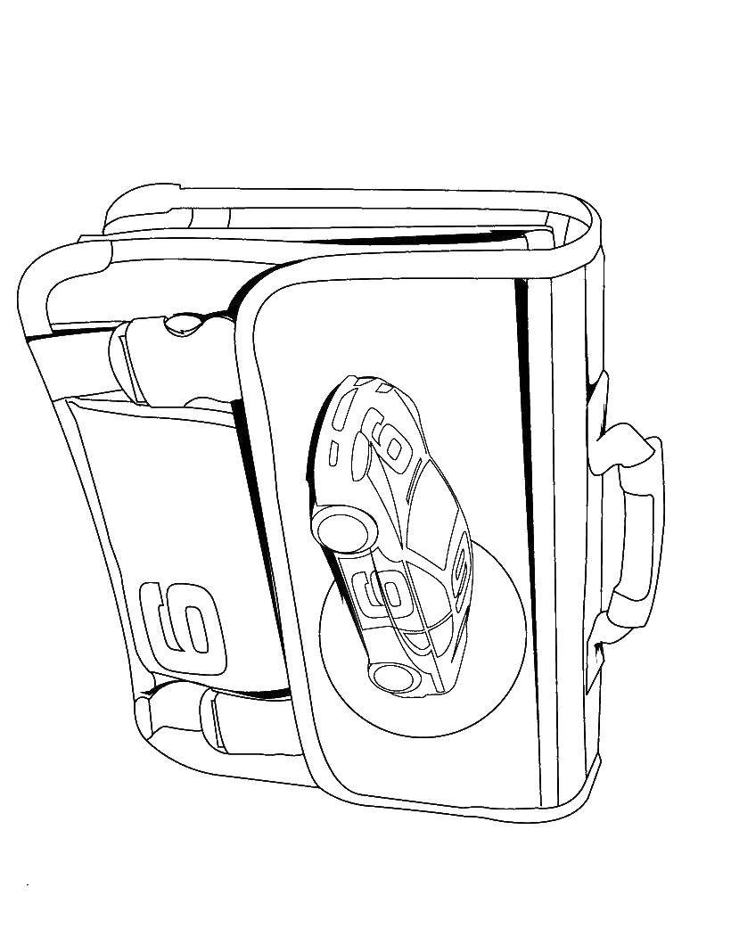 Название: Раскраска Школьный портфель с машинкой. Категория: Школьные принадлежности. Теги: портфель, школа.
