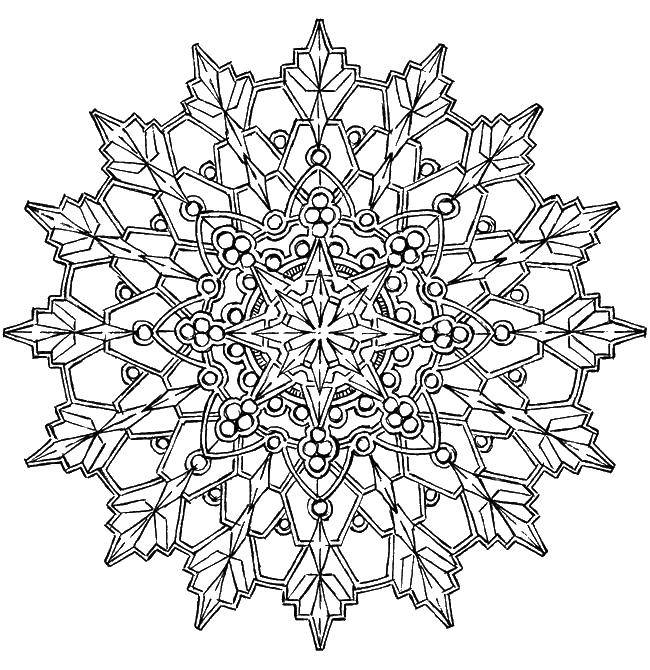Название: Раскраска Снежинка в узорах. Категория: Калейдоскоп. Теги: Снежинки, снег, зима.