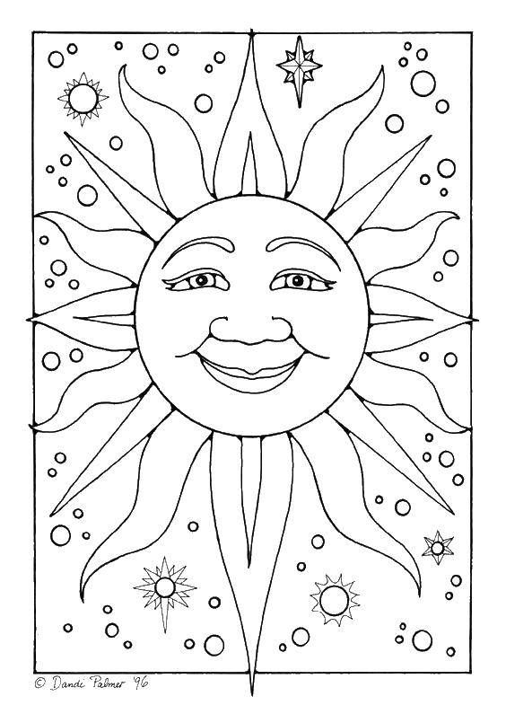 Coloring The sun smiles at you. Category The sun. Tags:  The sun , rays, joy.